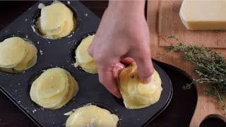 Slice Potatoes and Put Them in a Muffin Pan