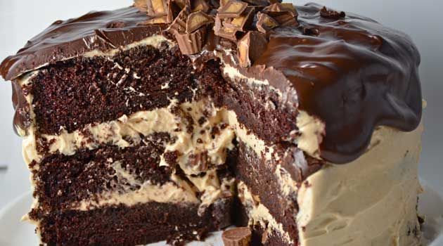 Chocolate Peanut Butter Cup Overload Cake