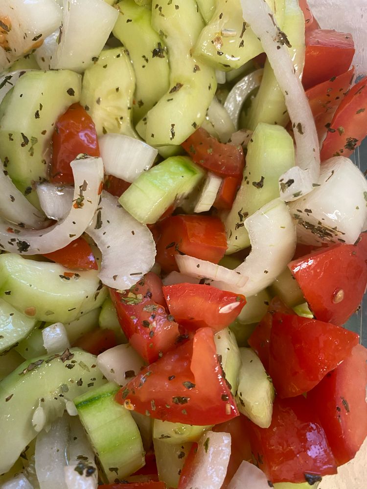 MARINATED CUCUMBERS ONIONS AND TOMATOES