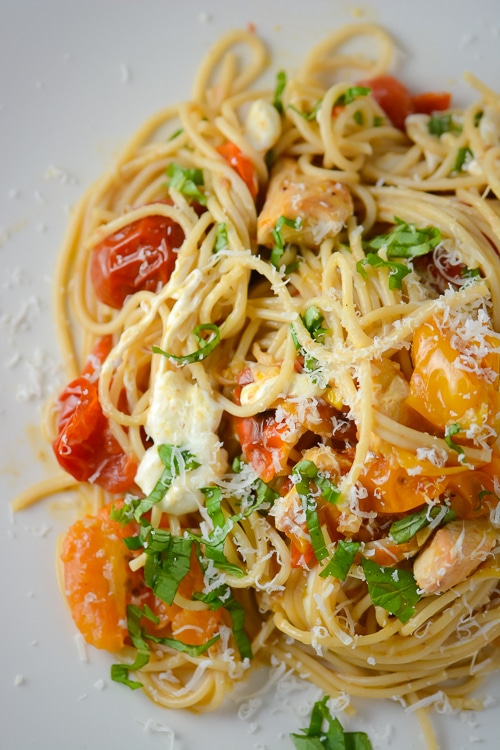 Roasted Tomato Chicken and Mozzarella Pasta – just Recettes