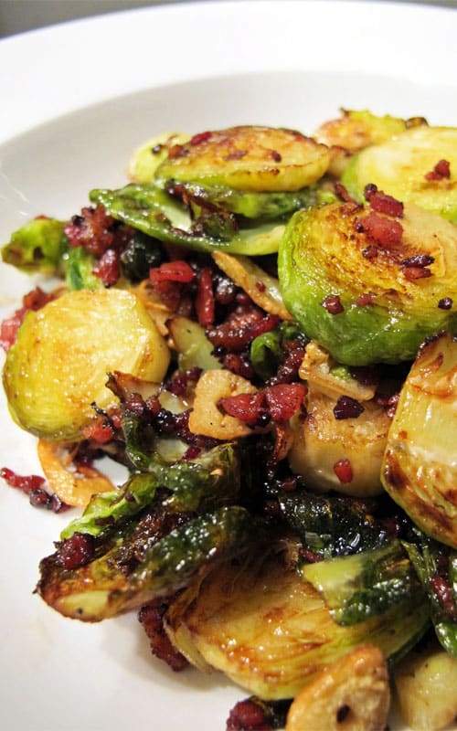 Crispy Brussel Sprouts with Bacon and Garlic