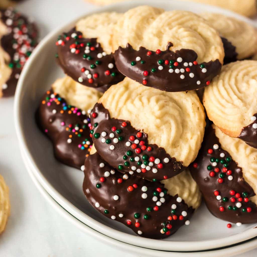 CHOCOLATE DIPPED BUTTER COOKIES