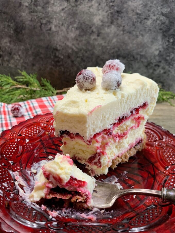 CRANBERRY WHITE CHOCOLATE MOUSSE CHEESECAKE