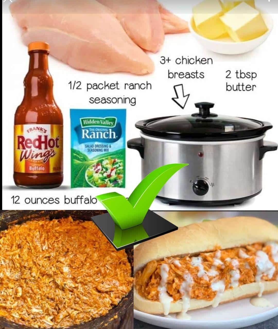 Easy Crockpot Shredded Buffalo Chicken Sandwiches