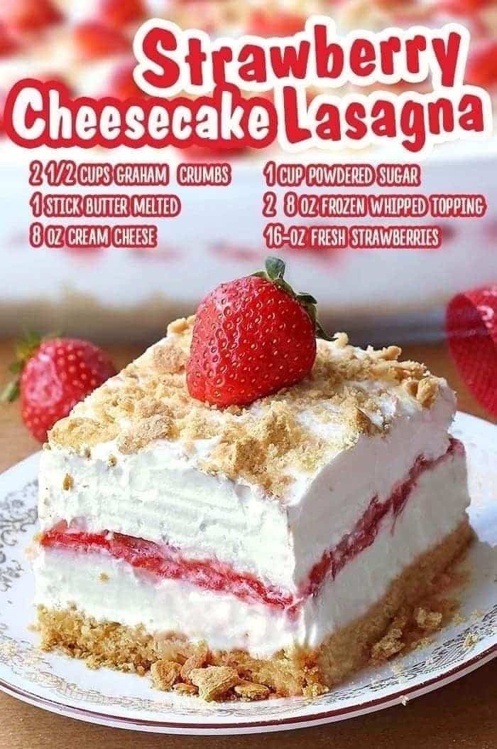 No-Bake Strawberry Cheesecake Lasagna !!￼￼