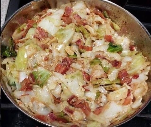Fried Cabbage with Bacon , Onion, and Garlic