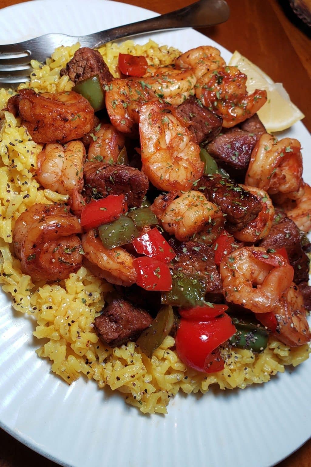 Jerk Steak & Shrimp over Yellow Rice - the kind of cook recipe