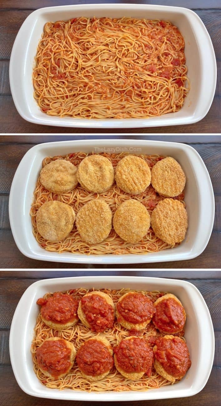 Lazy Chicken Parmesan Baked Spaghetti - the kind of cook recipe