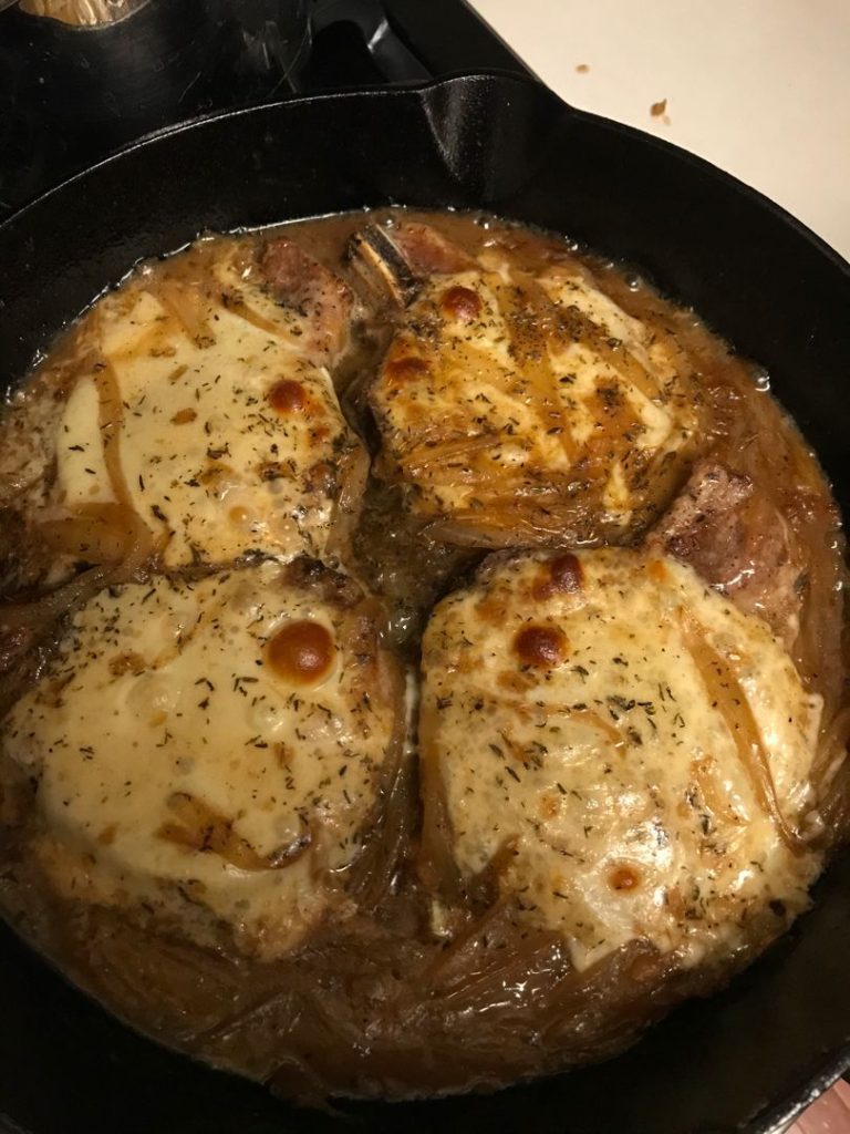 ONE PAN FRENCH ONION SMOTHERED PORK CHOPS