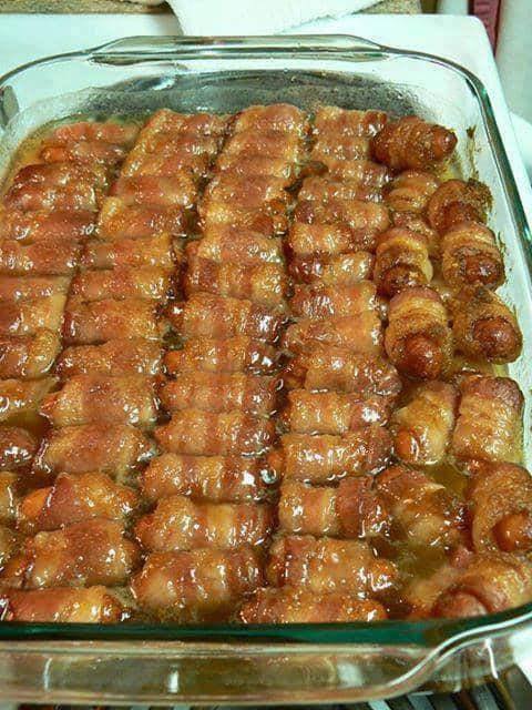 BACON-WRAPPED SMOKIES WITH BROWN SUGAR AND BUTTER