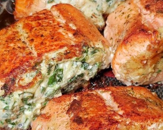 Creamy Spinach Stuffed Salmon - the kind of cook recipe