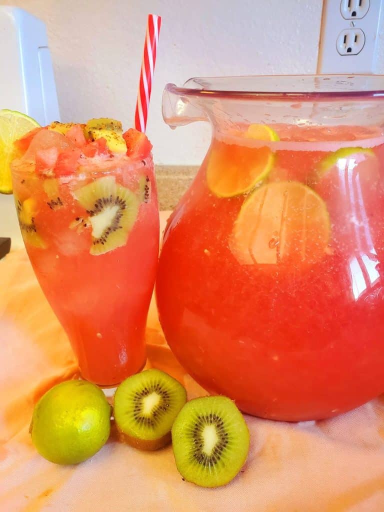 Watermelon with kiwi and lime water