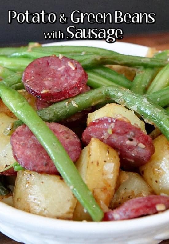 Potatoes and green beans with sausage
