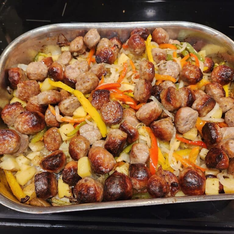 Italian Sausage, Potatoes, Peppers, and Onions Bake