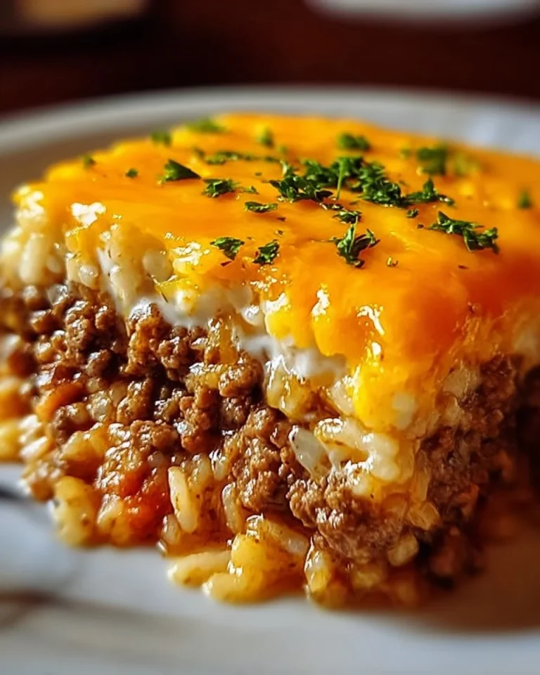 Cheddar-Crusted Ground Beef and Rice Casserole
