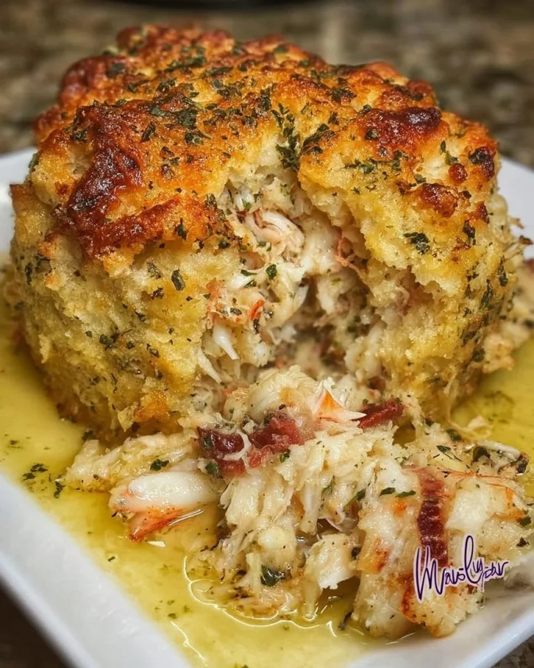 Crab Stuffed Cheddar Bay Biscuit with a Lemon Butter Sauce
