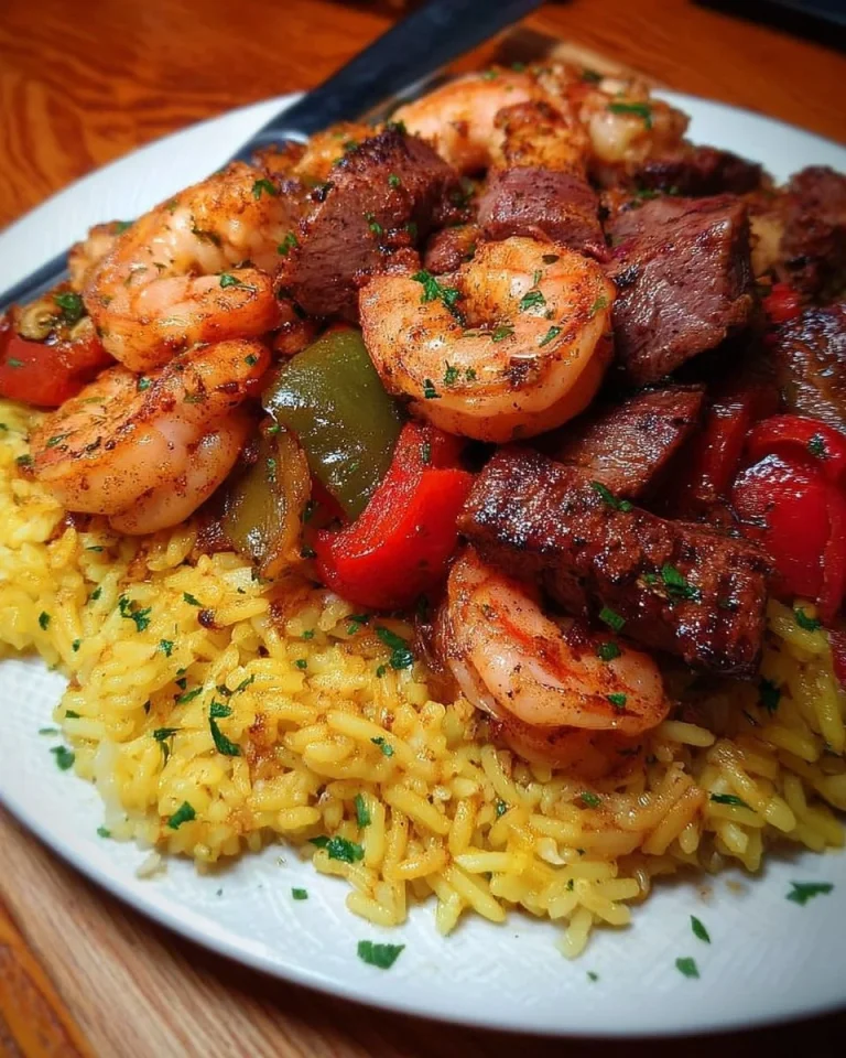Jerk Steak & Shrimp over Yellow Rice