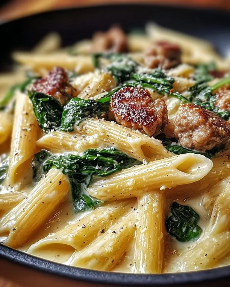 Penne Pasta with Creamy Spinach and Italian Sausage
