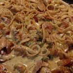 Delicious Cajun Shrimp Pasta with Sausage served in a bowl