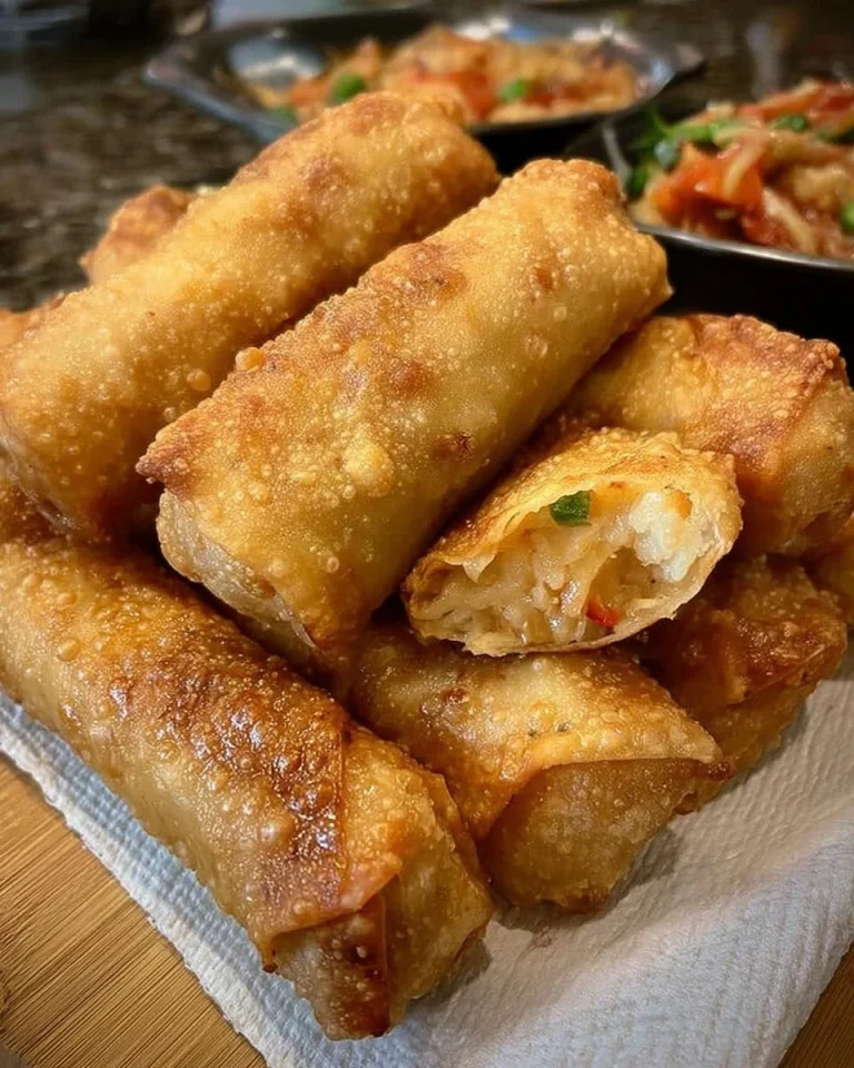 Delicious crab rangoon egg rolls served with a dipping sauce.