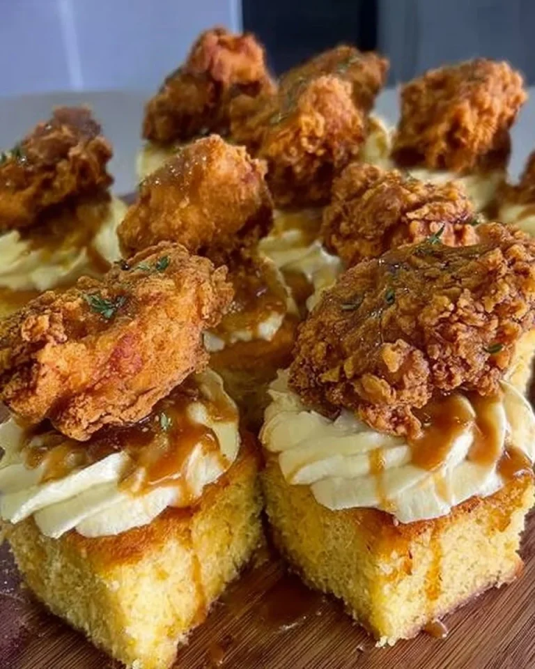 Fried chicken cupcakes with cornbread and mashed potato topping