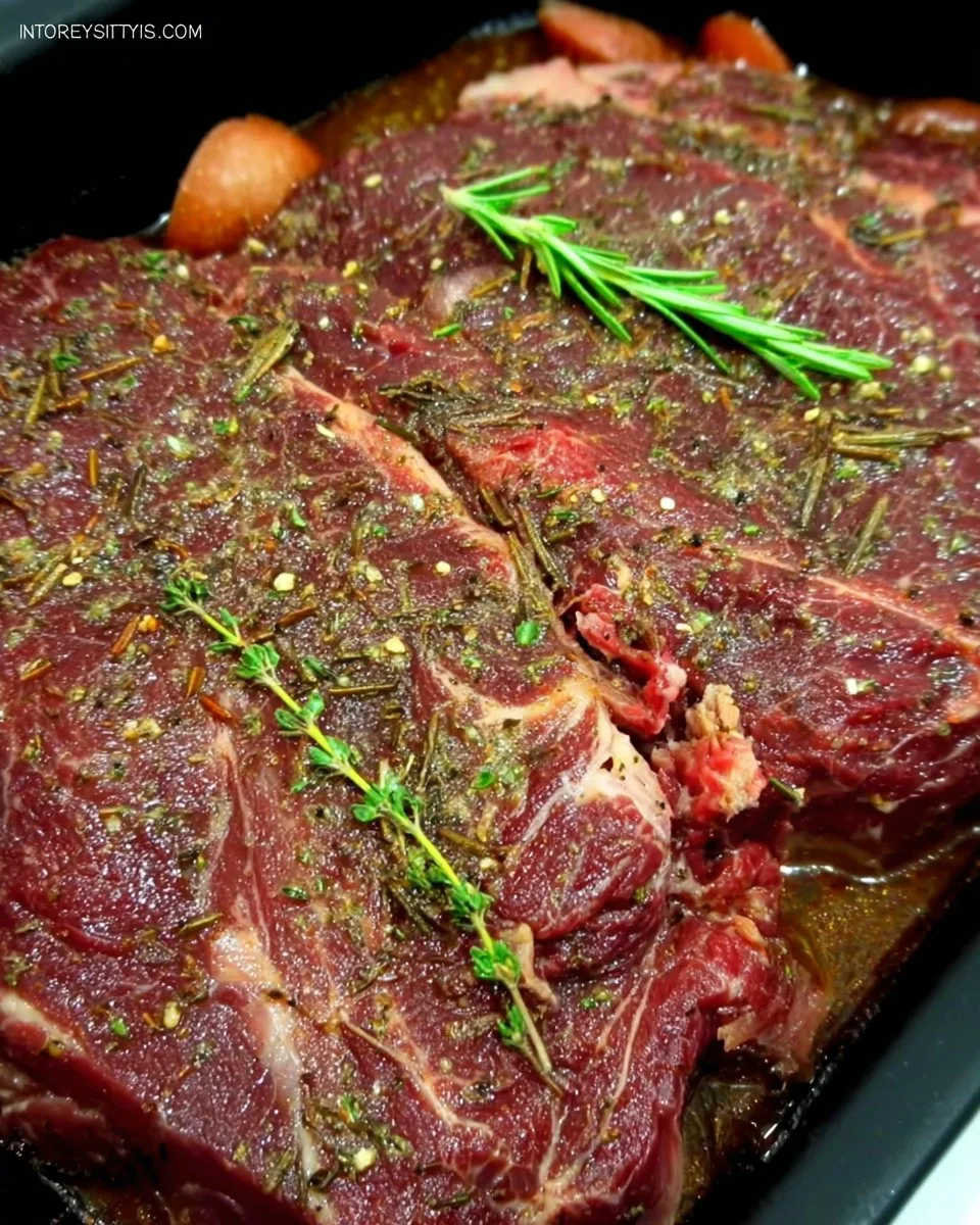 Slow cooker melt in your mouth pot roast served with vegetables and gravy