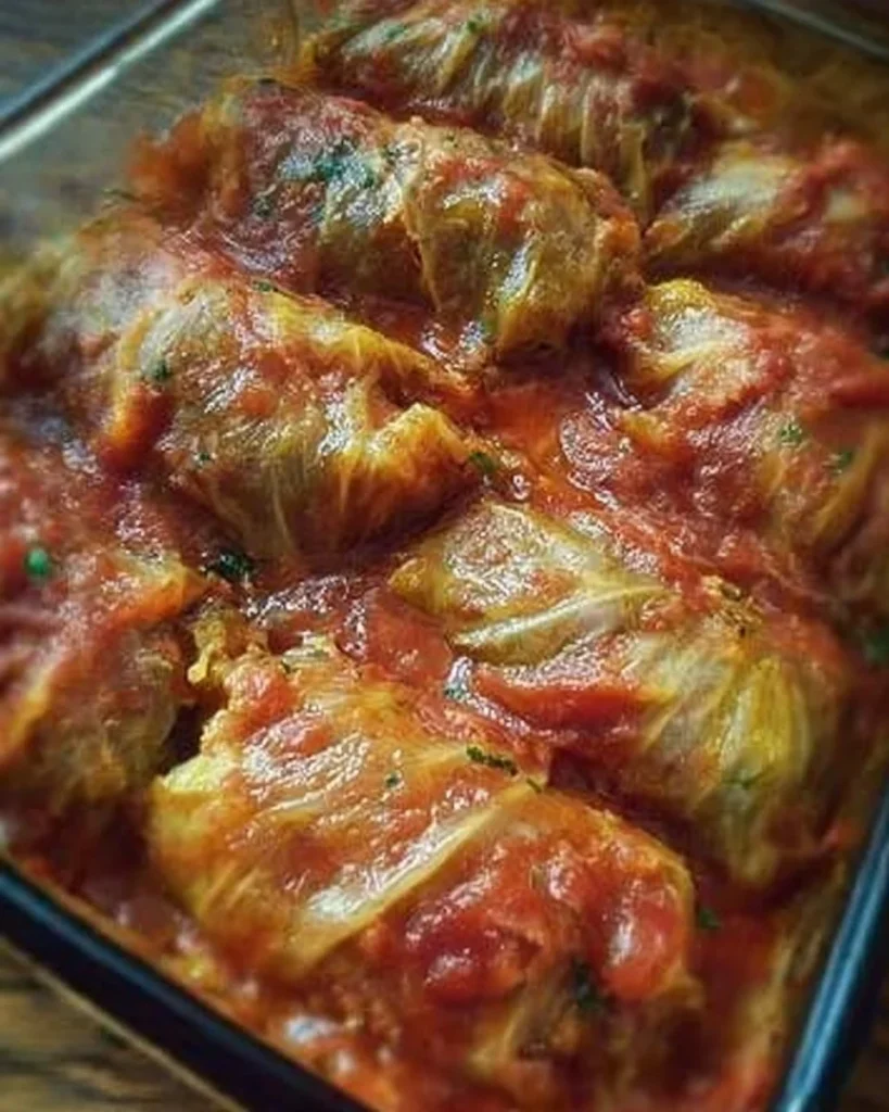 Delicious stuffed cabbage rolls filled with meat and rice on a plate